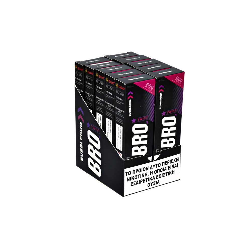 BRO Twist Bubble gum Disposable Pen Kit 2ml με Ενσωματωμένη Μπαταρία 600puffs 1τμχ