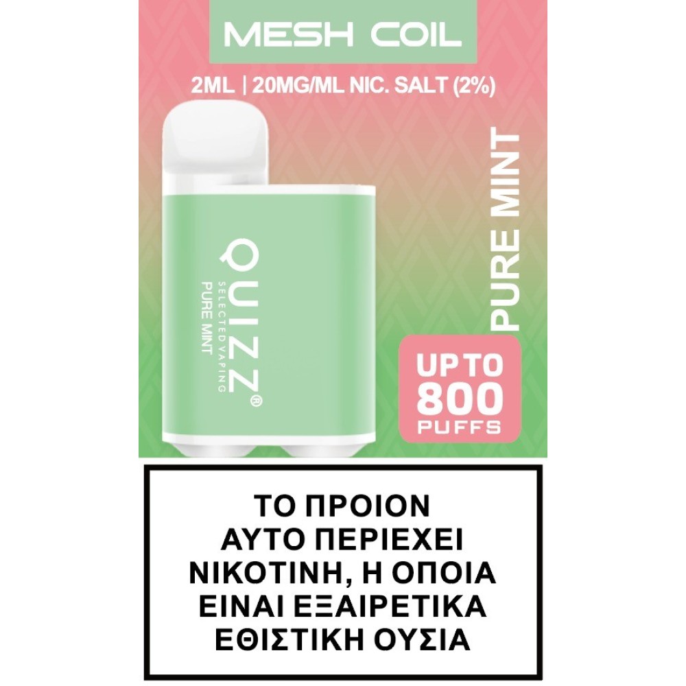 Quizz Vape μιας χρήσης QD61 2% nic 800 puff Pure Mint