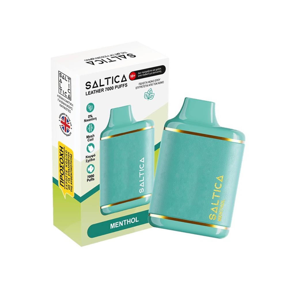 Saltica Leather vape μιας χρήσης Menthol 7000 puffs 2ml 0%nic