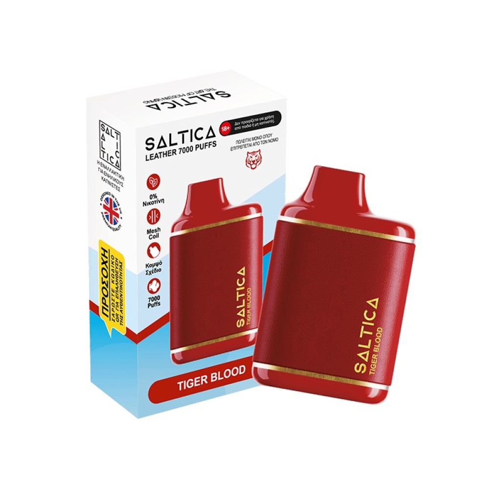 Saltica Leather vape μιας χρήσης Tiger Blood 7000 puffs 2ml 0%nic