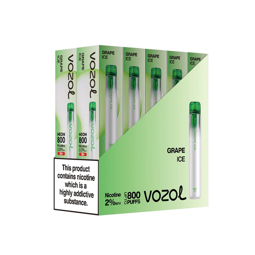 Vozol Neon 800 Vape μιας χρήσης 2ml 2%mg 800puffs Grape Ice