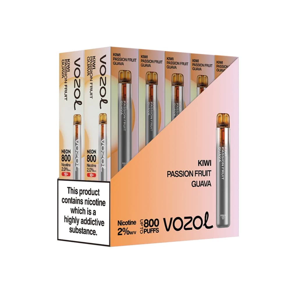 VOZOL NEON 800 VAPE ΜΙΑΣ ΧΡΗΣΗΣ 2ML 2%NIC 800PUFF KIWI PASSION FRUIT GUAVA