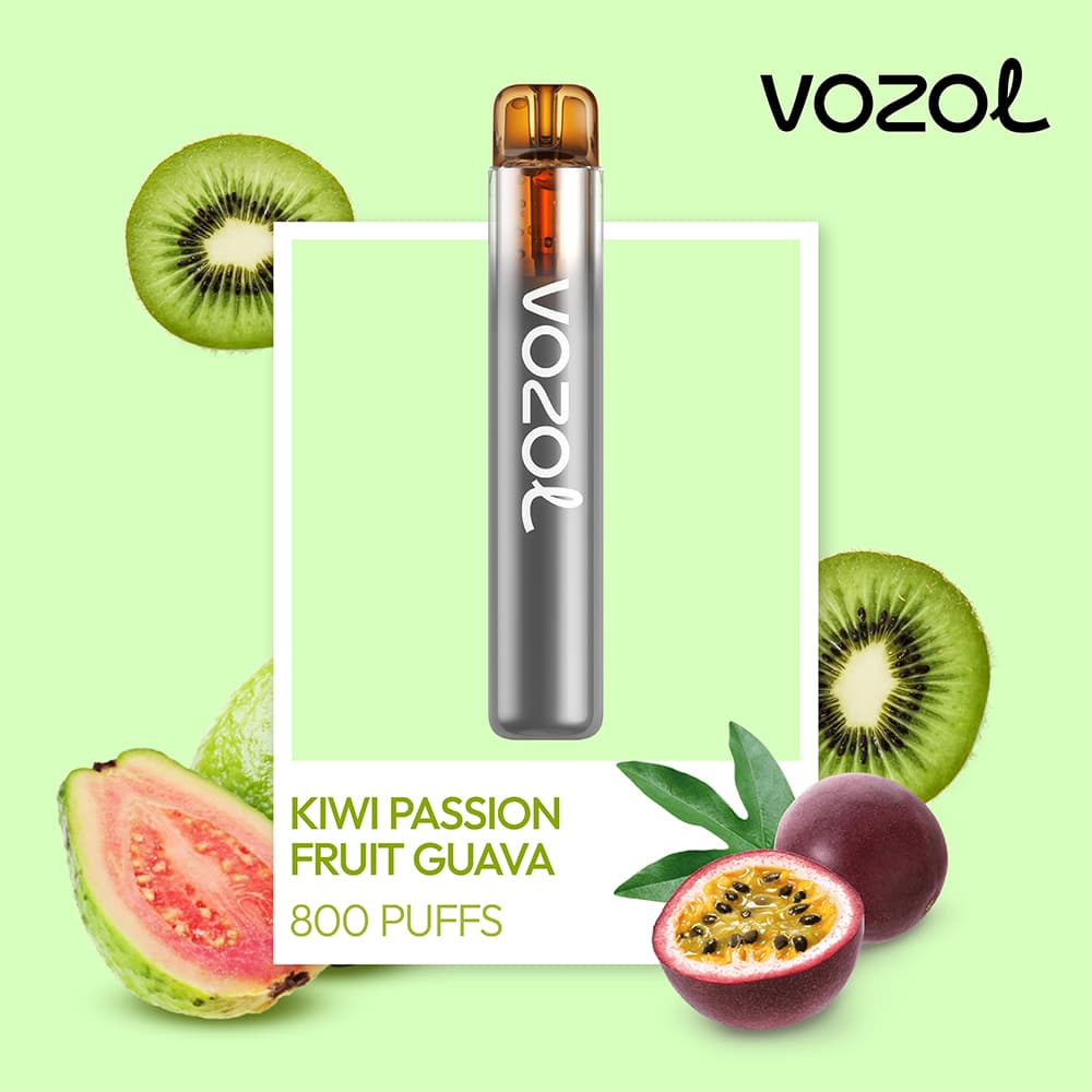 VOZOL NEON 800 VAPE ΜΙΑΣ ΧΡΗΣΗΣ 2ML 2%NIC 800PUFF KIWI PASSION FRUIT GUAVA