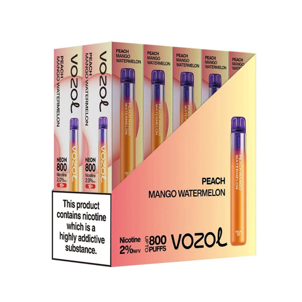 Vozol Neon 800 Vape μιας χρήσης 2ml 2%mg 800puffs Peach Mango Watermelon