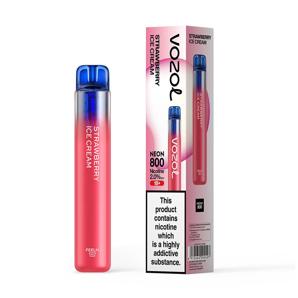 Vozol Neon 800 Vape μιας χρήσης 2ml 2%mg 800puffs Strawberry Ice Cream