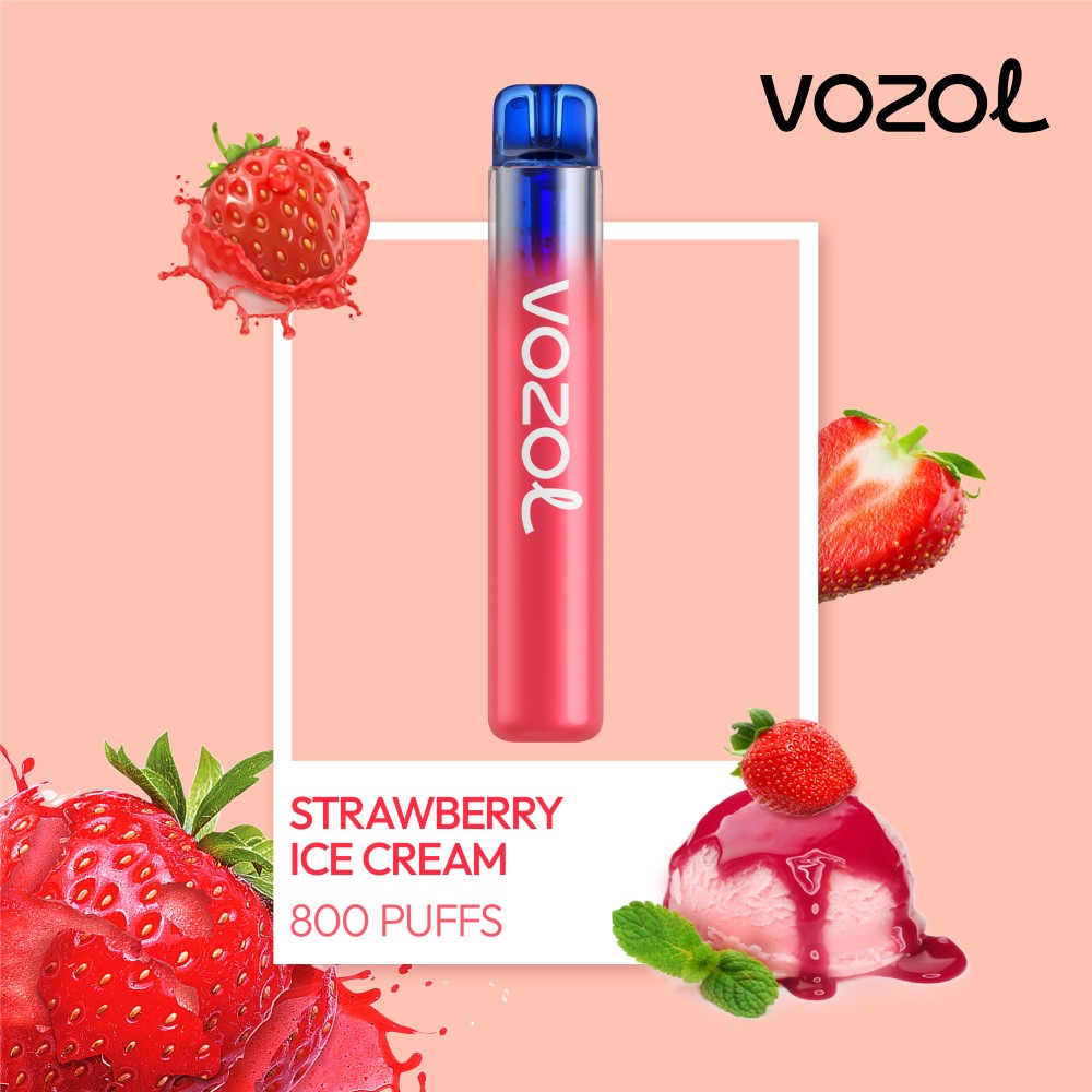 Vozol Neon 800 Vape μιας χρήσης 2ml 2%mg 800puffs Strawberry Ice Cream