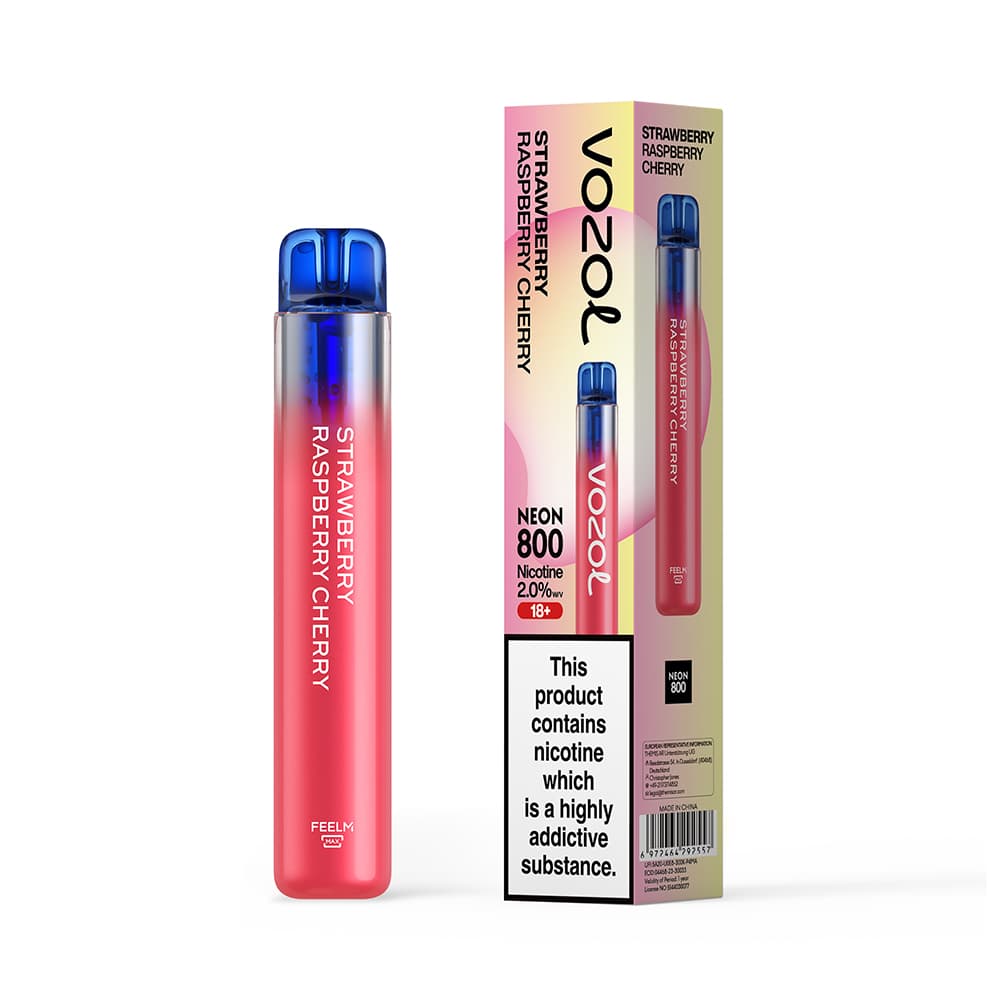 Vozol Neon 800 Vape μιας χρήσης 2ml 2%mg 800puffs Strawberry Rasberry Cherry