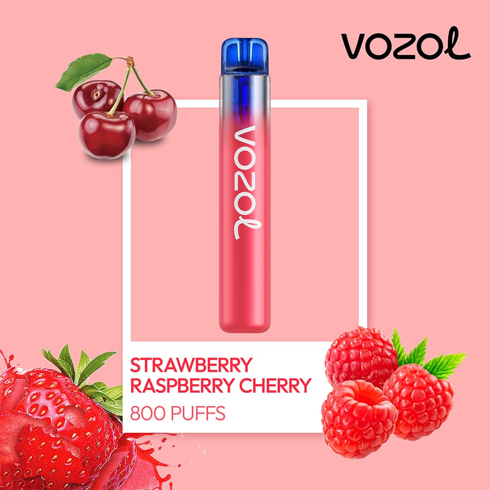 Vozol Neon 800 Vape μιας χρήσης 2ml 2%mg 800puffs Strawberry Rasberry Cherry