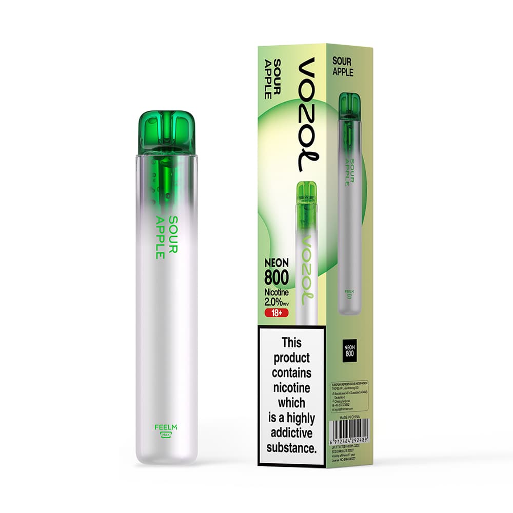 Vozol Neon 800 vape μιας χρήσης 2ml 2%nic 800puff sour apple