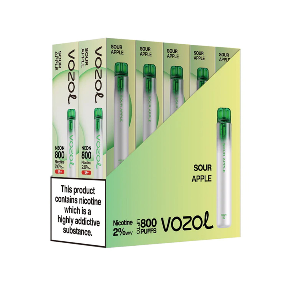 Vozol Neon 800 vape μιας χρήσης 2ml 2%nic 800puff sour apple