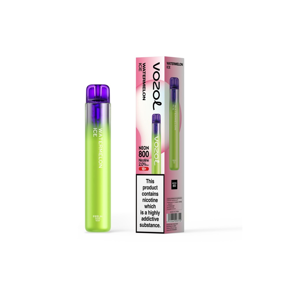 VOZOL NEON 800 VAPE ΜΙΑΣ ΧΡΗΣΗΣ 2ML 2%NIC 800PUFF WATERMELON ICE